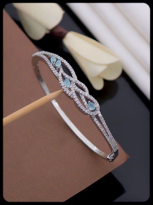 Silver Plated Artificial Stones Bangle Style Bracelet