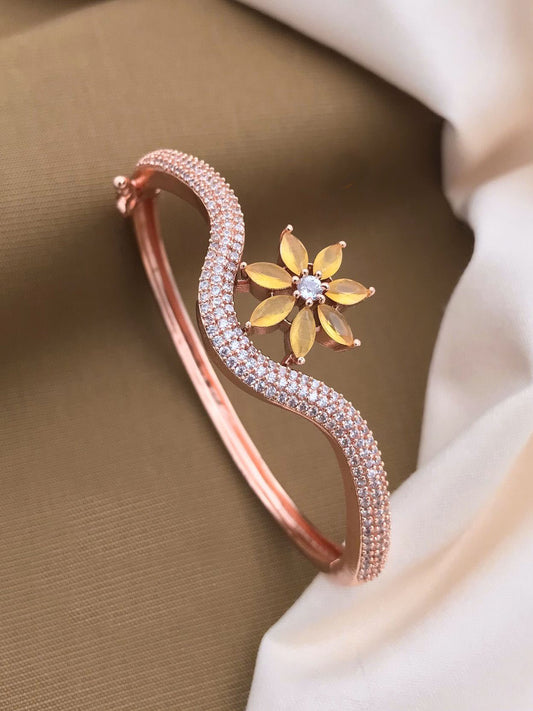 Rose Gold Plated Artificial Stones Bangle Style Bracelet