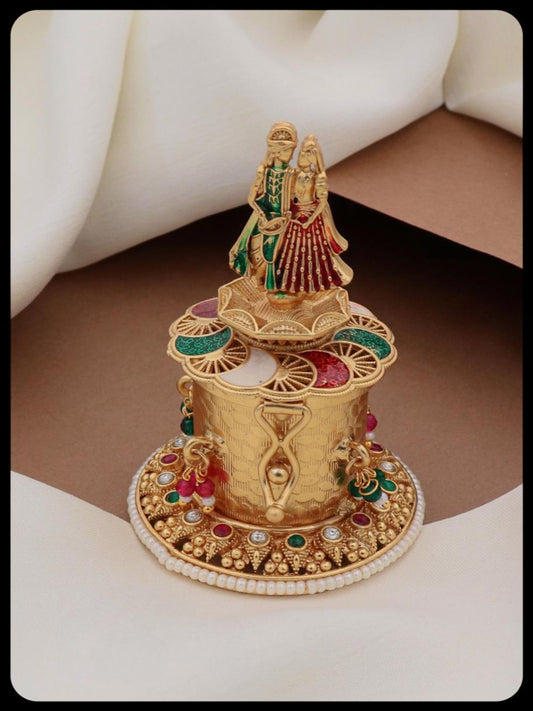 High Gold Polish Sindoor Box Decorative Brass Kankavati